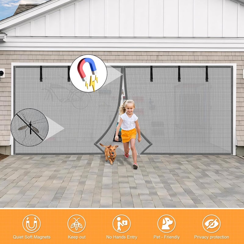LIAMST Privacy Garage Door Screen Blackout for 2 Car Garage-16x7FT Privacy Silver Grey Heavy Duty Magnetic Garage Screen, Hands Free, Magnetic Privacy Garage Screen Door - Image 3